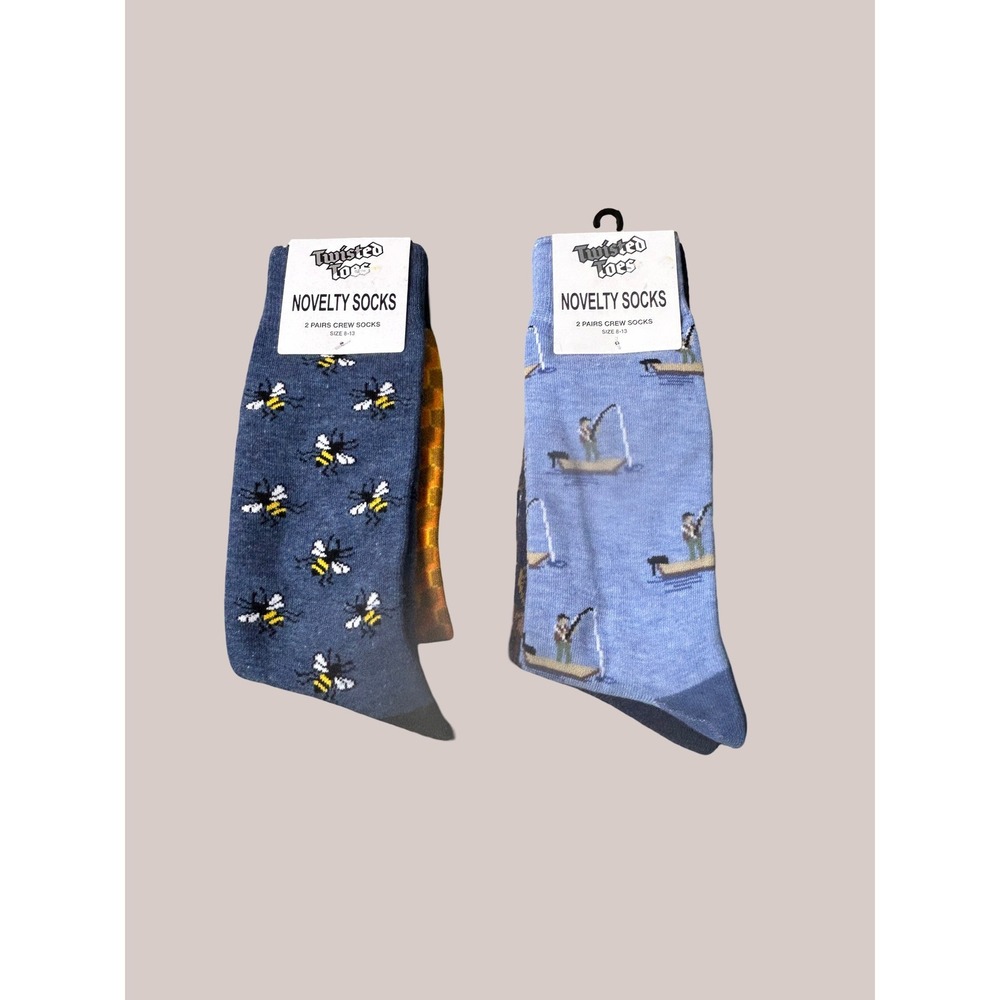 Twisted Toes Novelty Crew Socks OS 4-Pair Bee Fishing Bird Deer Bundle
